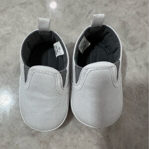 White canvas newborn shoes